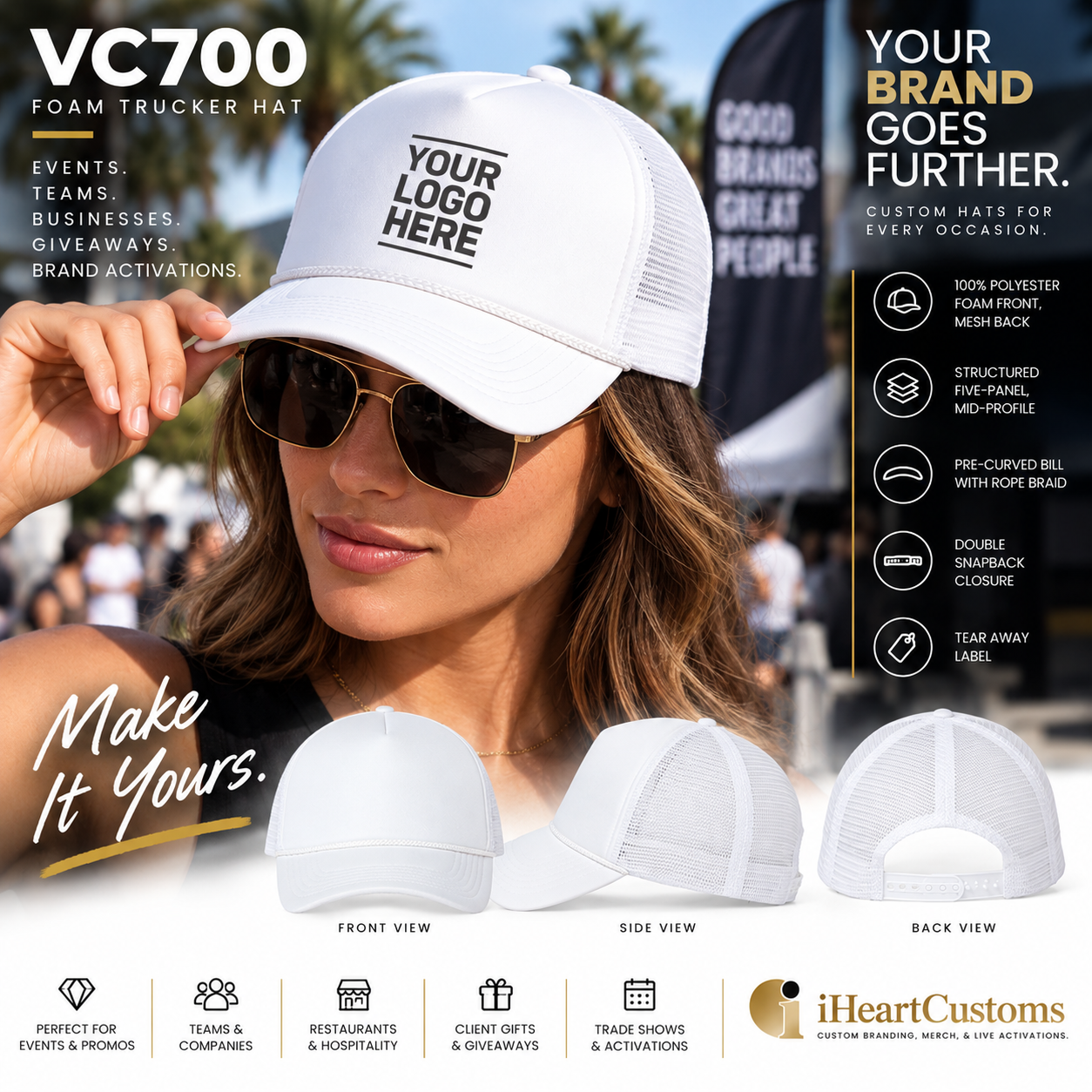 Affordable Custom Promo Trucker Hats | Bulk Logo Hats VC700
