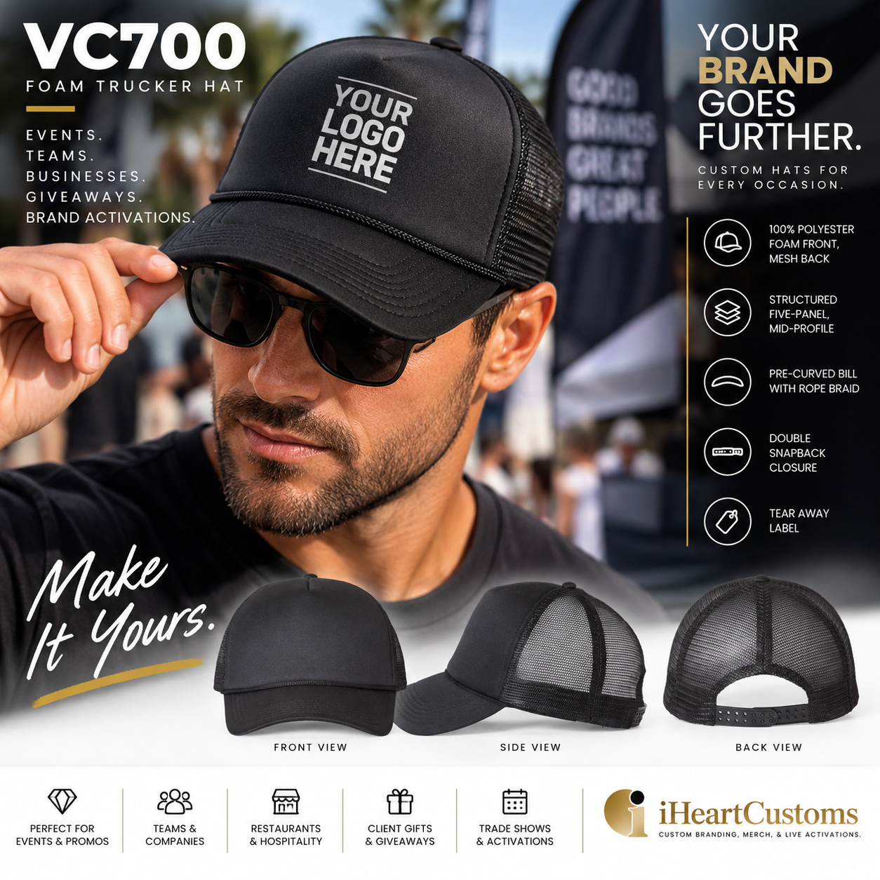 Affordable Custom Promo Trucker Hats | Bulk Logo Hats VC700