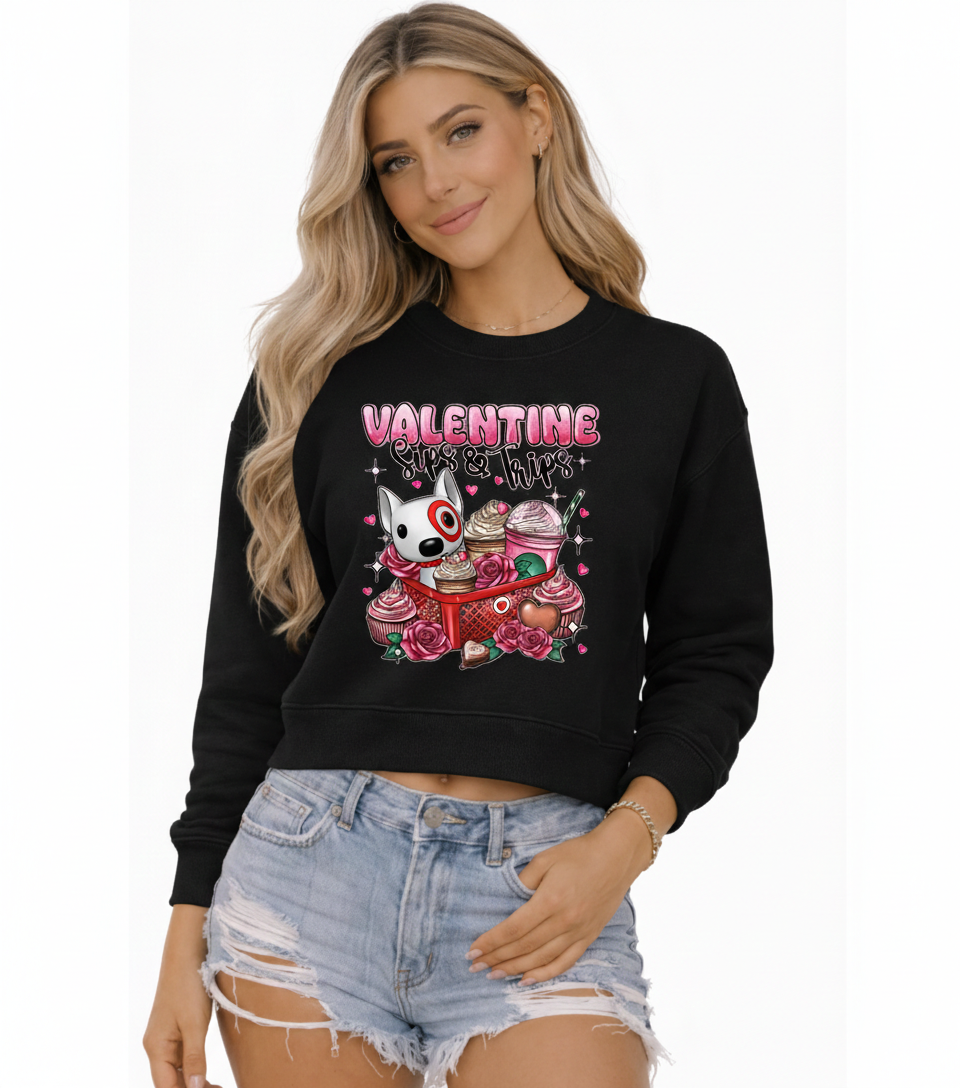 Sips & Trips Valentine Sweatshirt – Coffee & Travel Inspired Valentine Design