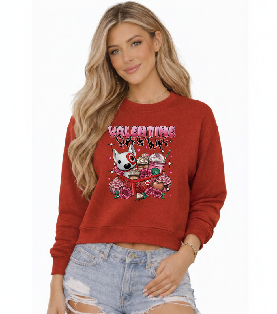 Sips & Trips Valentine Sweatshirt – Coffee & Travel Inspired Valentine Design