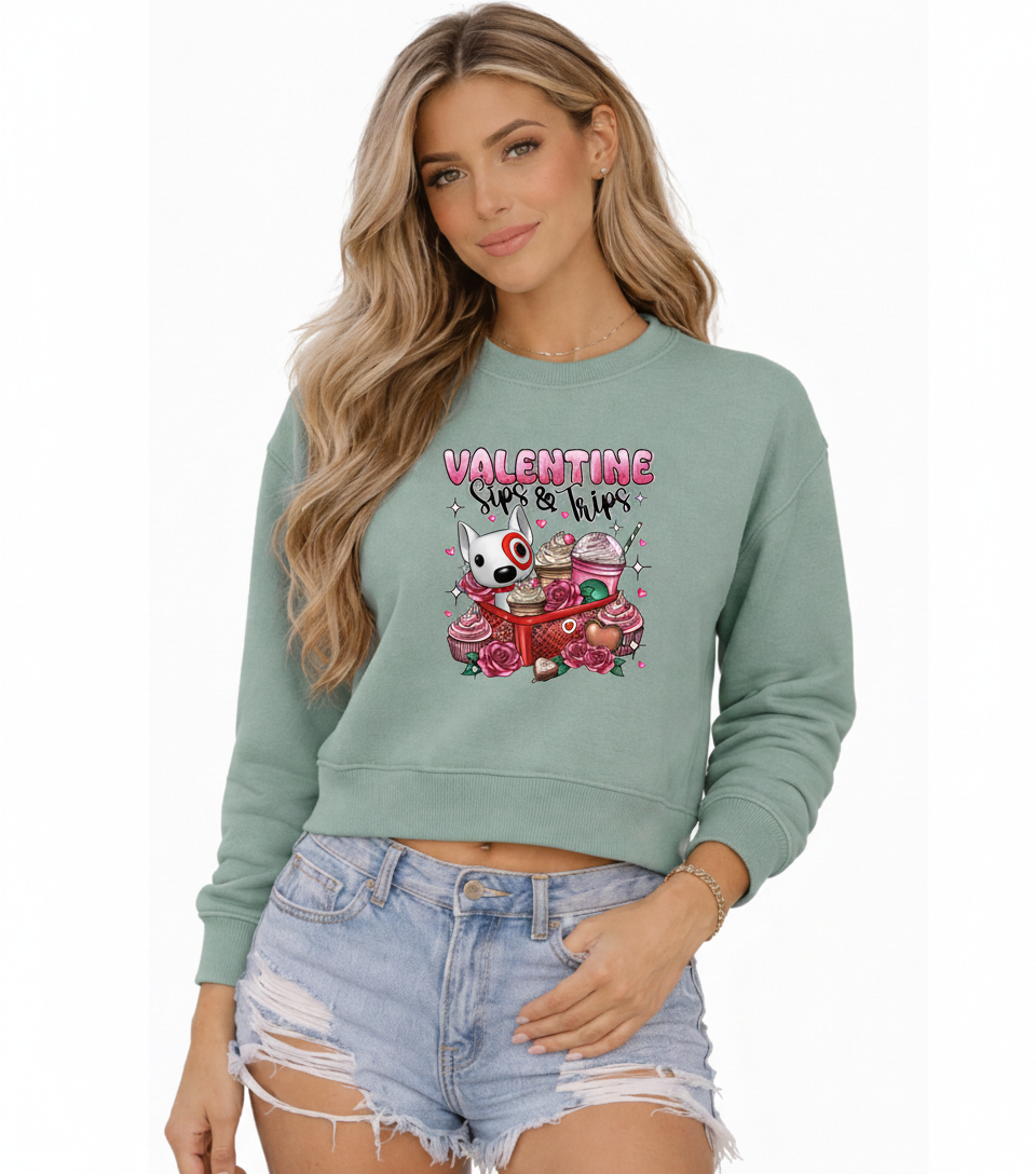 Sips & Trips Valentine Sweatshirt – Coffee & Travel Inspired Valentine Design