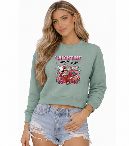 Sips & Trips Valentine Sweatshirt – Coffee & Travel Inspired Valentine Design
