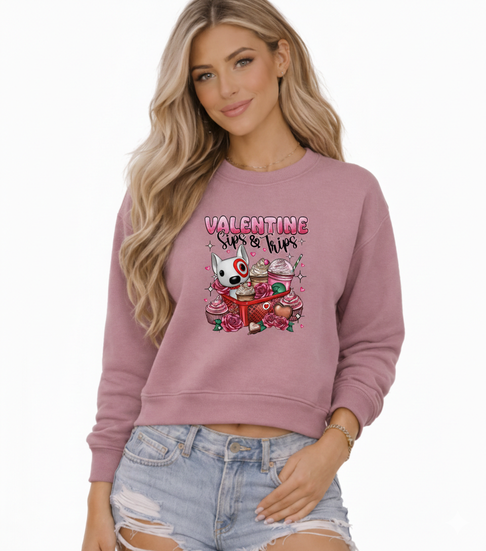 Sips & Trips Valentine Sweatshirt – Coffee & Travel Inspired Valentine Design