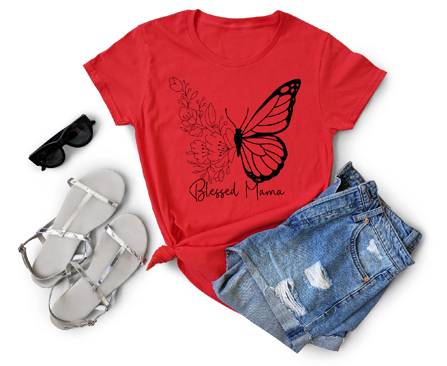 Blessed Mama Butterfly Adult Cotton T-shirt