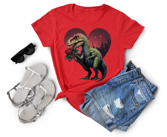 Valentine Heart Dinosaur Adult Cotton T-shirt