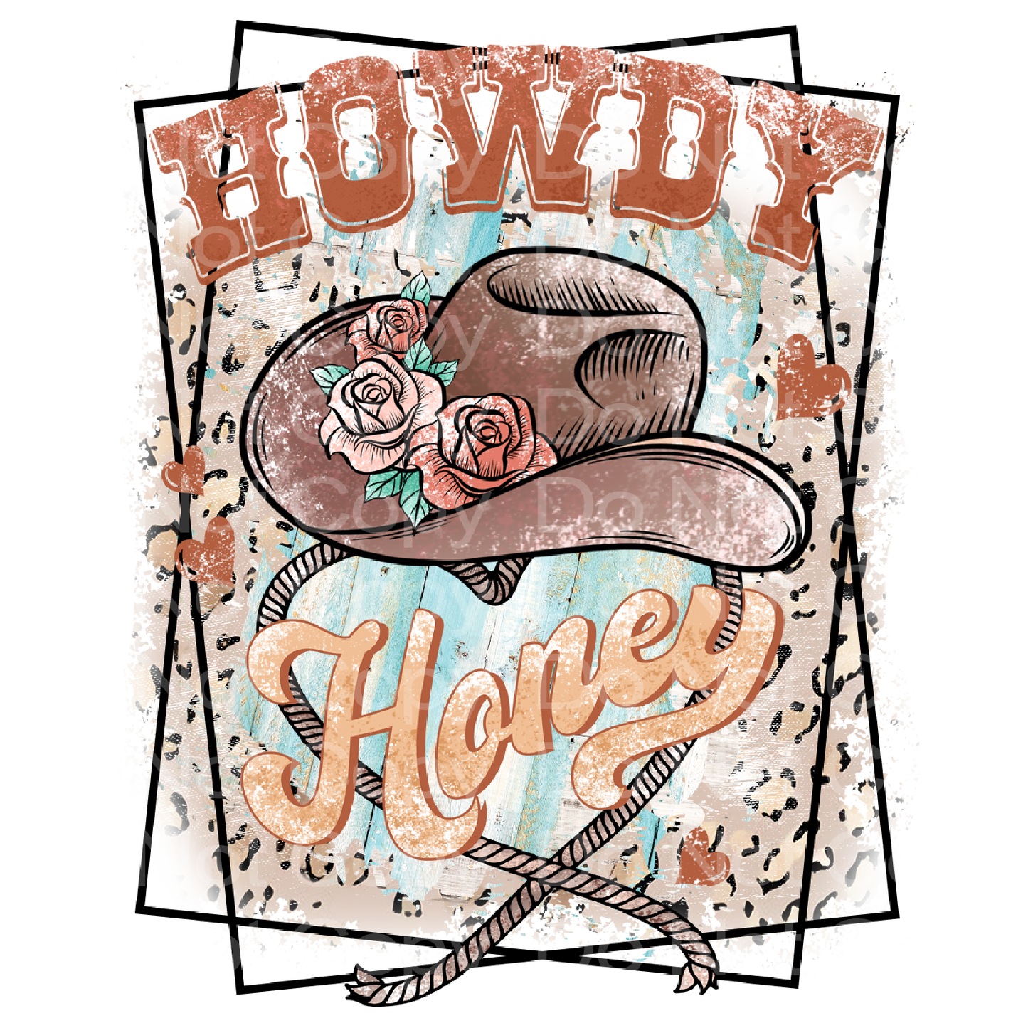 Western Howdy Honey Cow Girl Hat Transfer Film 460