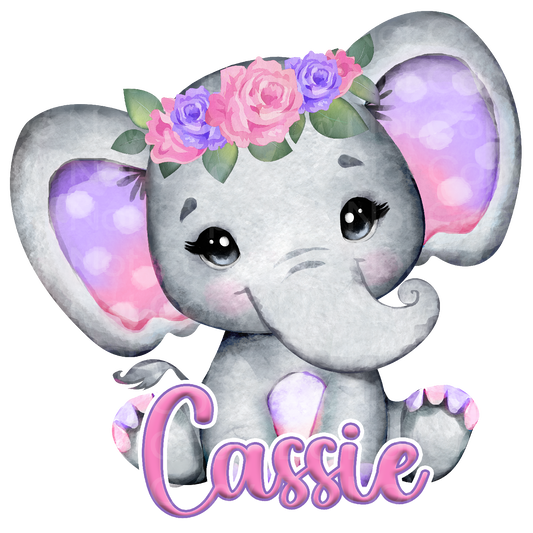 Customize it! Pink and purple Elephant with your Child Name Transfer Film 5015