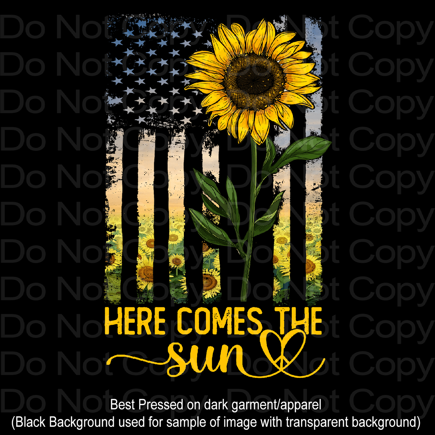 Pretty Sunflower US Flag Transfer Film 442