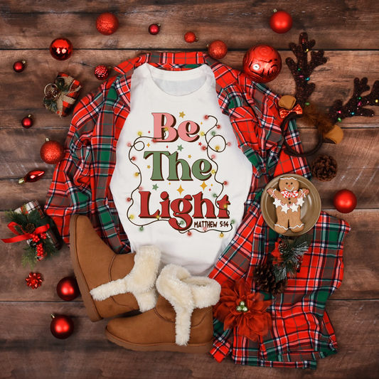 Christmas Be The Light Matthew 5:14 Women's White Tee