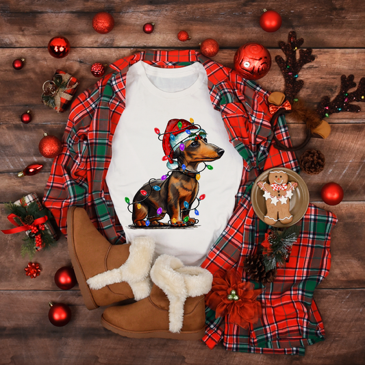 Christmas Dachshund with Lights Women's White Tee