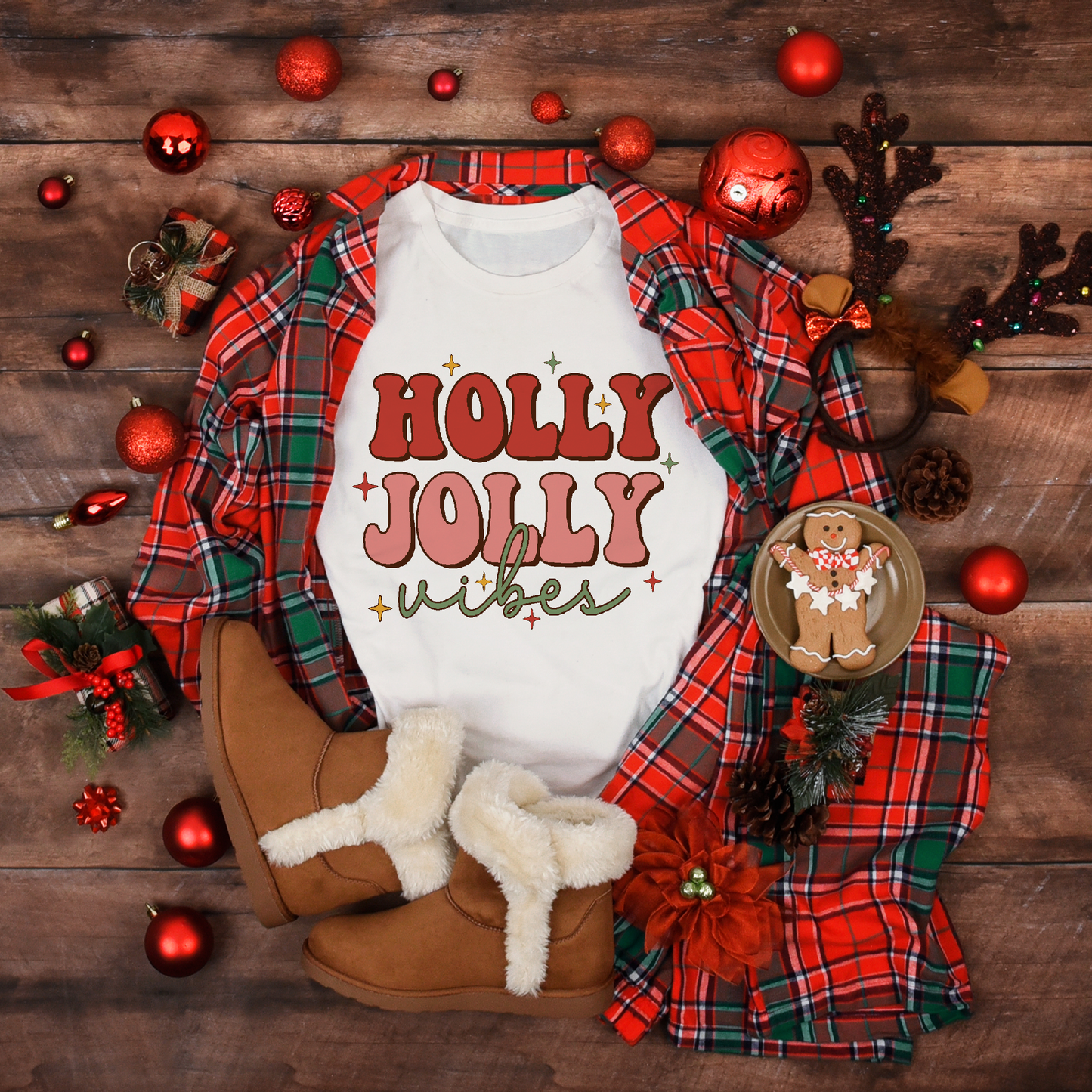 Christmas Holly Jolly Vibes Women's White Tee