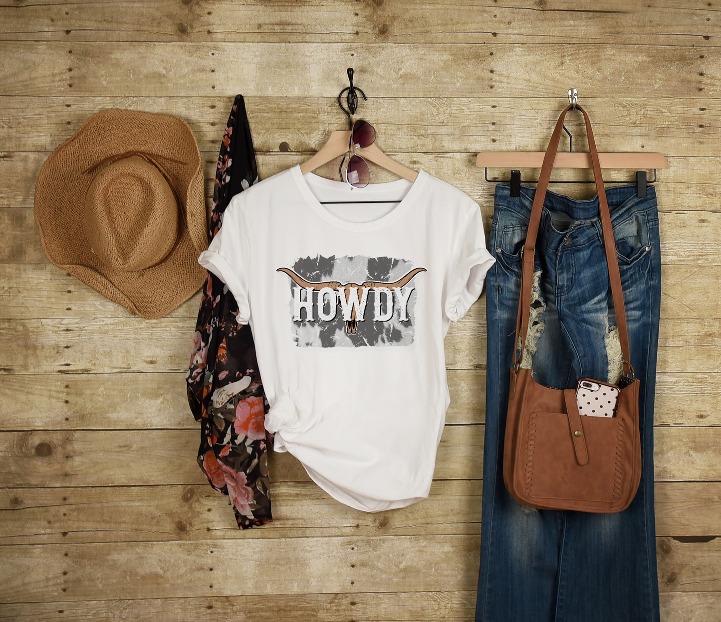 Howdy cow print Adult Cotton T-shirt