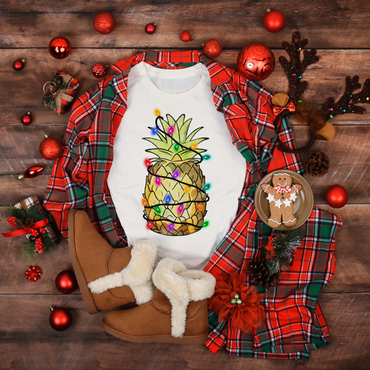 Christmas Pineapple with Lights Women's White Tee