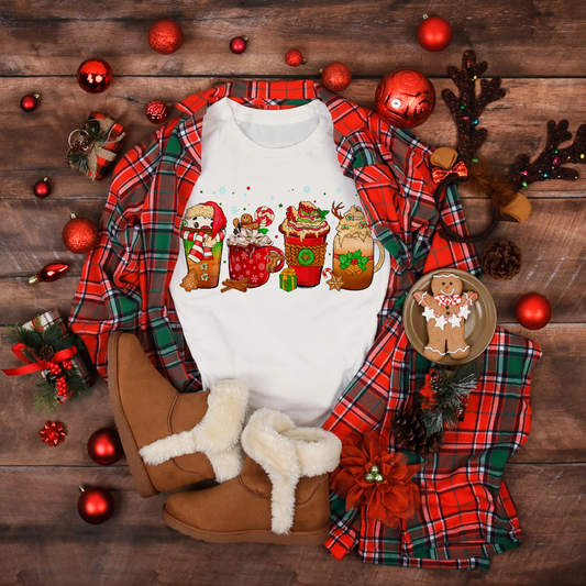 Christmas Coffee Cups Women's White Tee